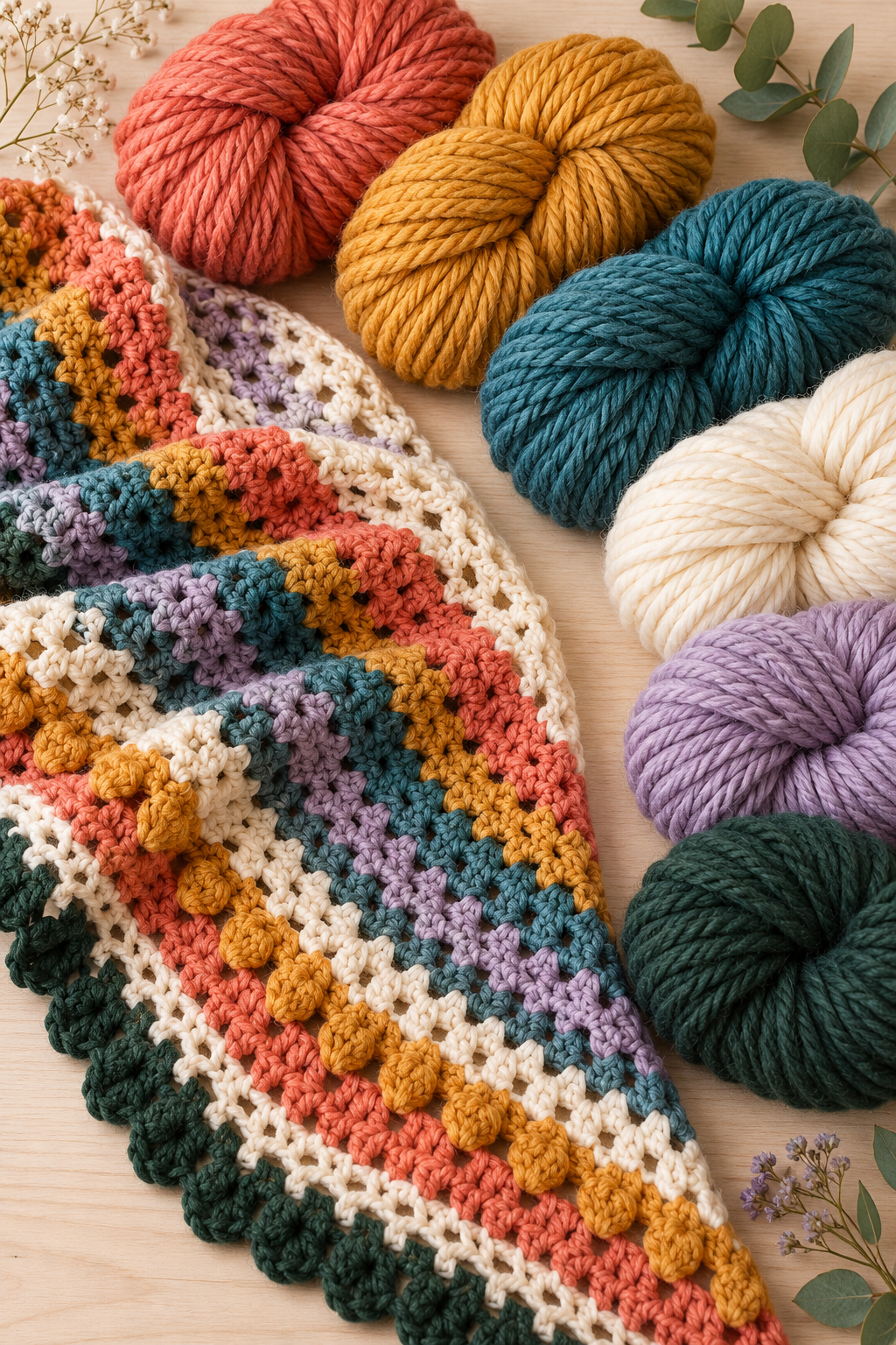 Triangle shawl proportions for a crochet pistachio wrap