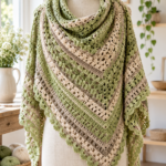 Softly draped crochet pistachio wrap in a craft studio