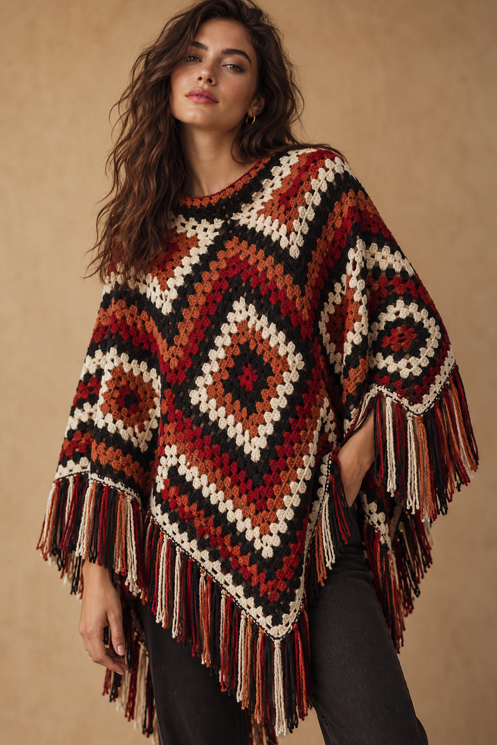 DK yarn and crochet hook for a mosaic crochet poncho