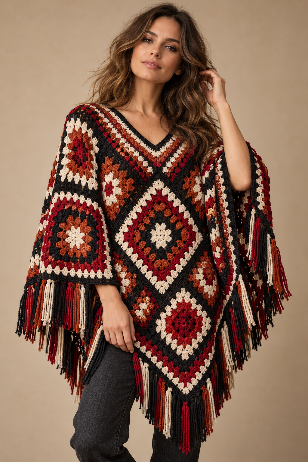 crochet poncho fringe finishing
